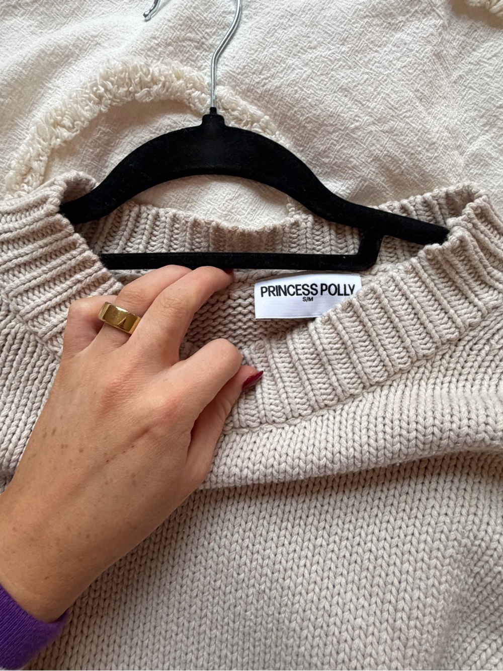 Princess Polly Neutral Cream Ribbed Crewneck Sweater